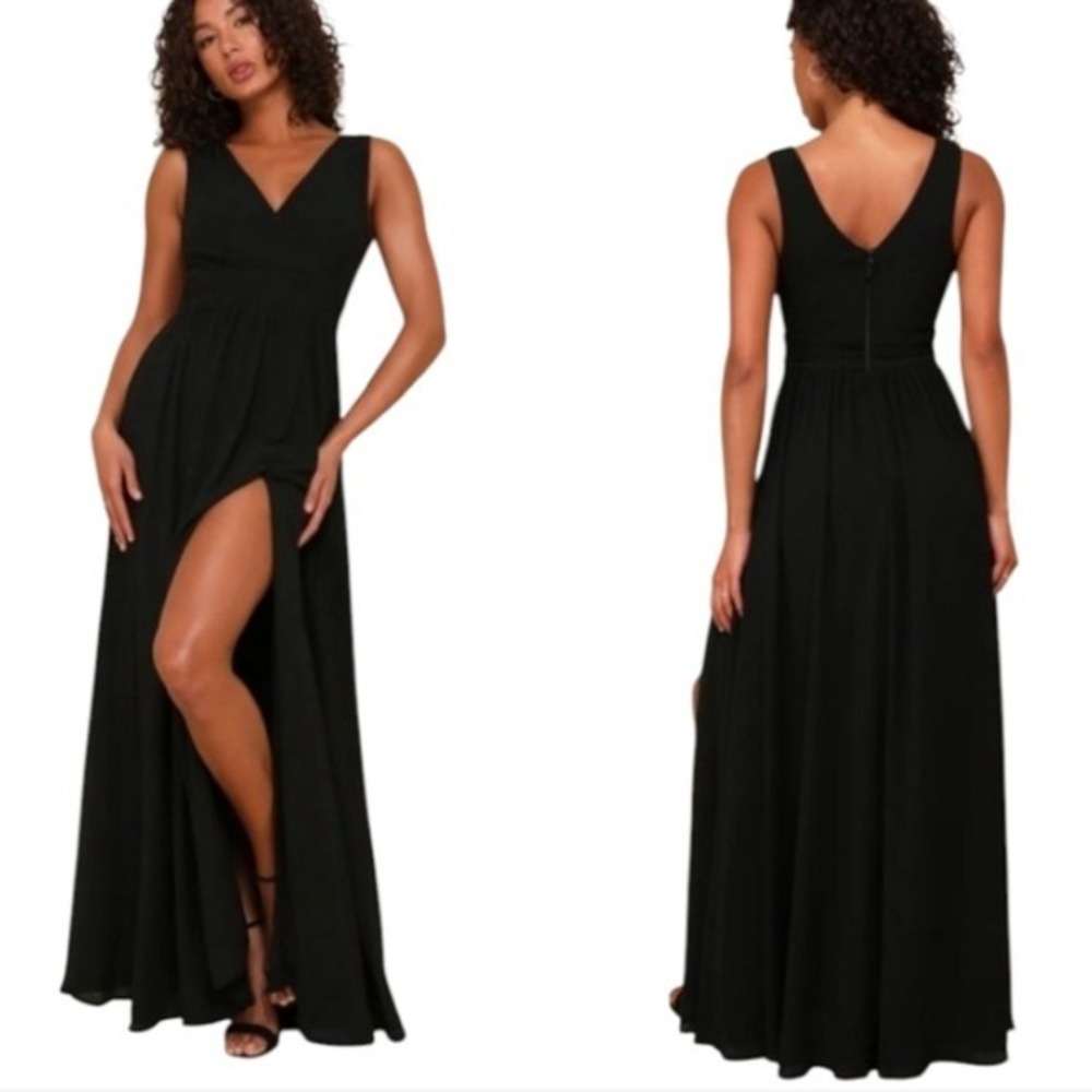 Lulus Thoughts of Hue Black Surplice Elegant Formal Black Maxi Dress Sz Large - Picture 1 of 13